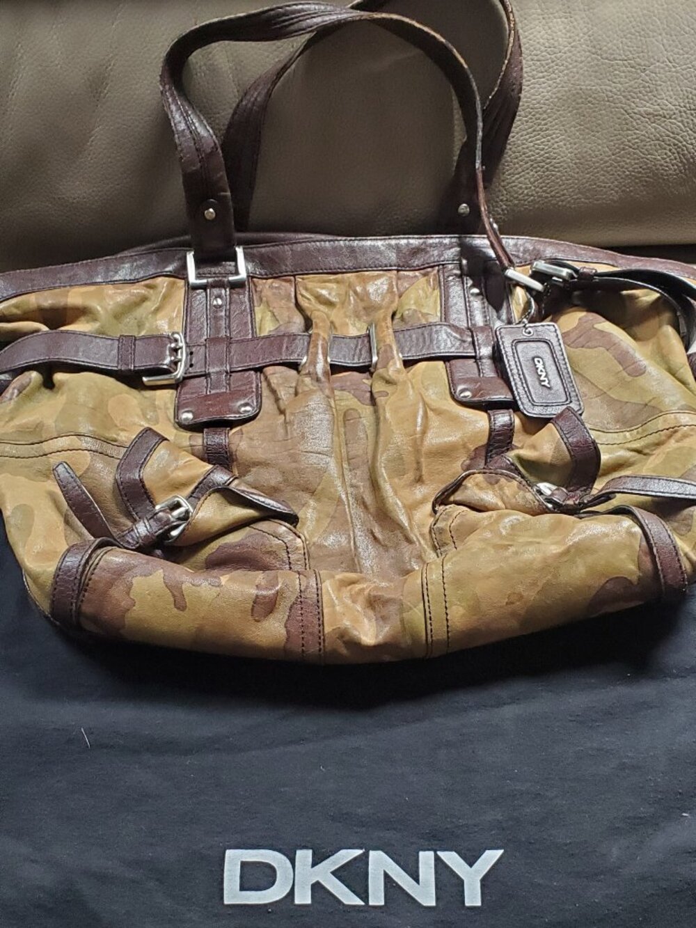 Vintage DKNY Camouflage Leather Shoulder Bag